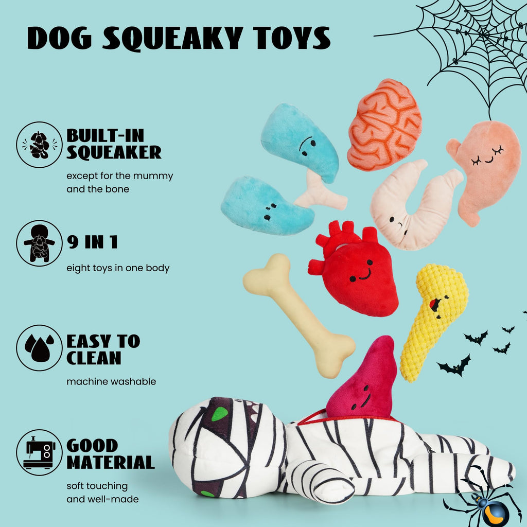 Nocciola Halloween Zombie Mummy Dog Toys with Organs: Funny Cool Hide and Seek Squeaky Chew Toys for Puppies, Small and Medium Size Breed, Plush Stuffed Cognitive Puzzle Toys for Training