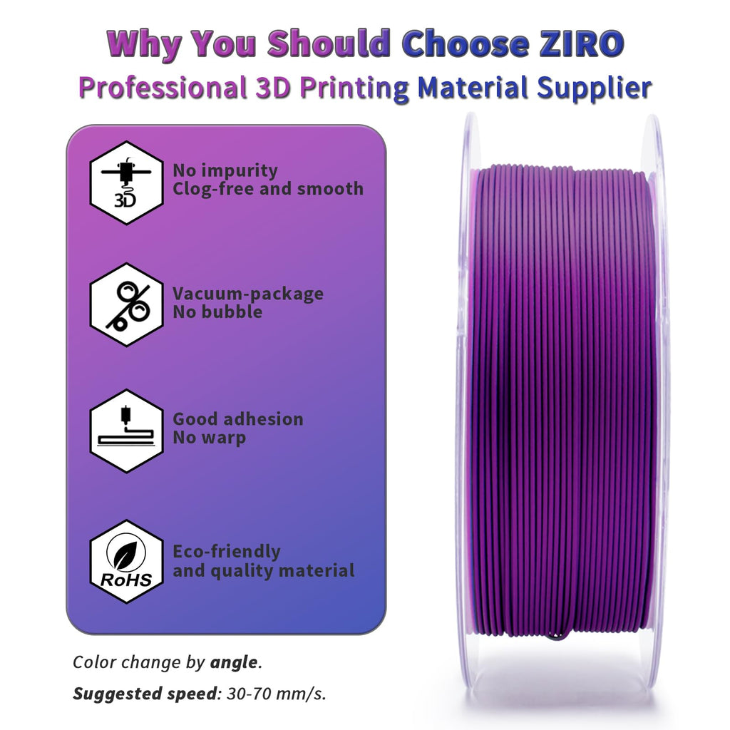 ZIRO Matte Tri-Colors PLA Filament, Magic Color Change by Angle Filament 1.75mm, No-Shine Texture PLA, Dimensional Accuracy +/-0.03mm, Fit Most 3D Printer, Matte 1KG Spool, Indigo Space