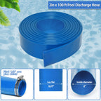 Gonioa 2 inches x 100 FT Heavy-Duty PVC Swimming Pool Backwash Hose, Reinforced Discharge Hose with Clamp for Swimming Pools, Blue
