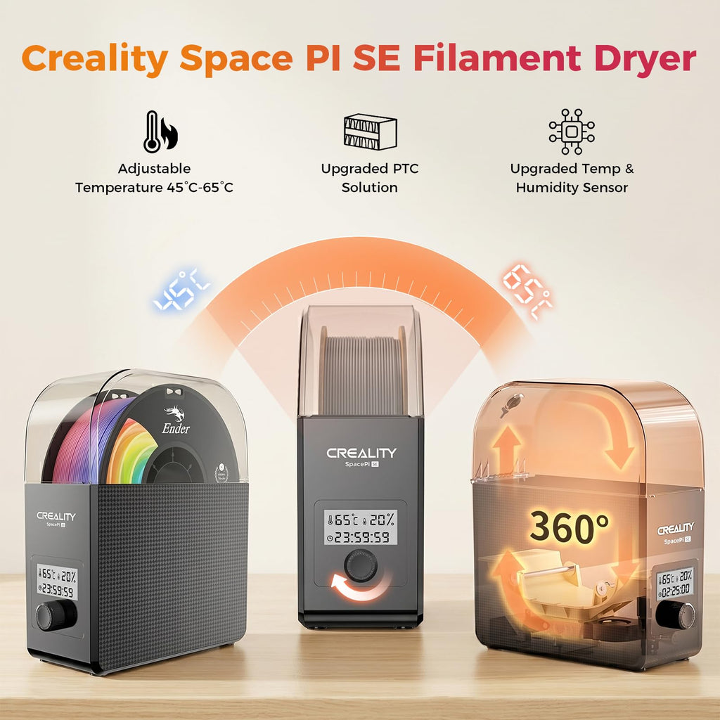 Creality 2026 New Upgrade Filament Dryer Box Pro, Space Pi SE with High PTC Efficiency & Precision Sensor for 1KG Spools 45~65℃, 3D Printer Filament Dehydrator for PLA PETG ABS ASA TPU