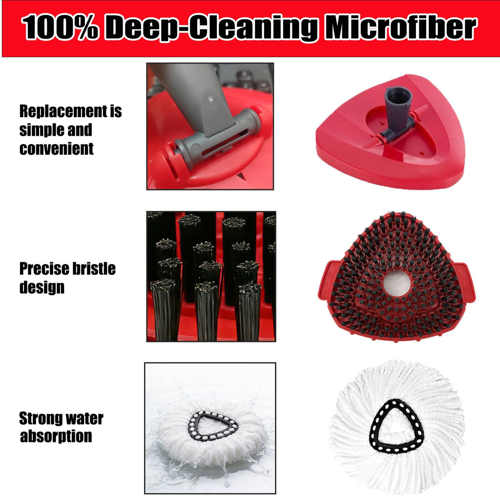 6Pcs Spin Mop Replacement Heads,Mop Replace Head Compatible with Ocedar Easywring 1-Tank System,Machine Washable & Easy to Replace.Including 4 Spin mop Replacement Heads,1 Brush Head and 1 Base