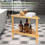 Yoshiky Shower Foot Rest 15in, Shower Stool for Shaving Legs, Waterproof Wood Corner Shower Stool with Storage Shelf for Inside Small Shower Spaces, Bamboo