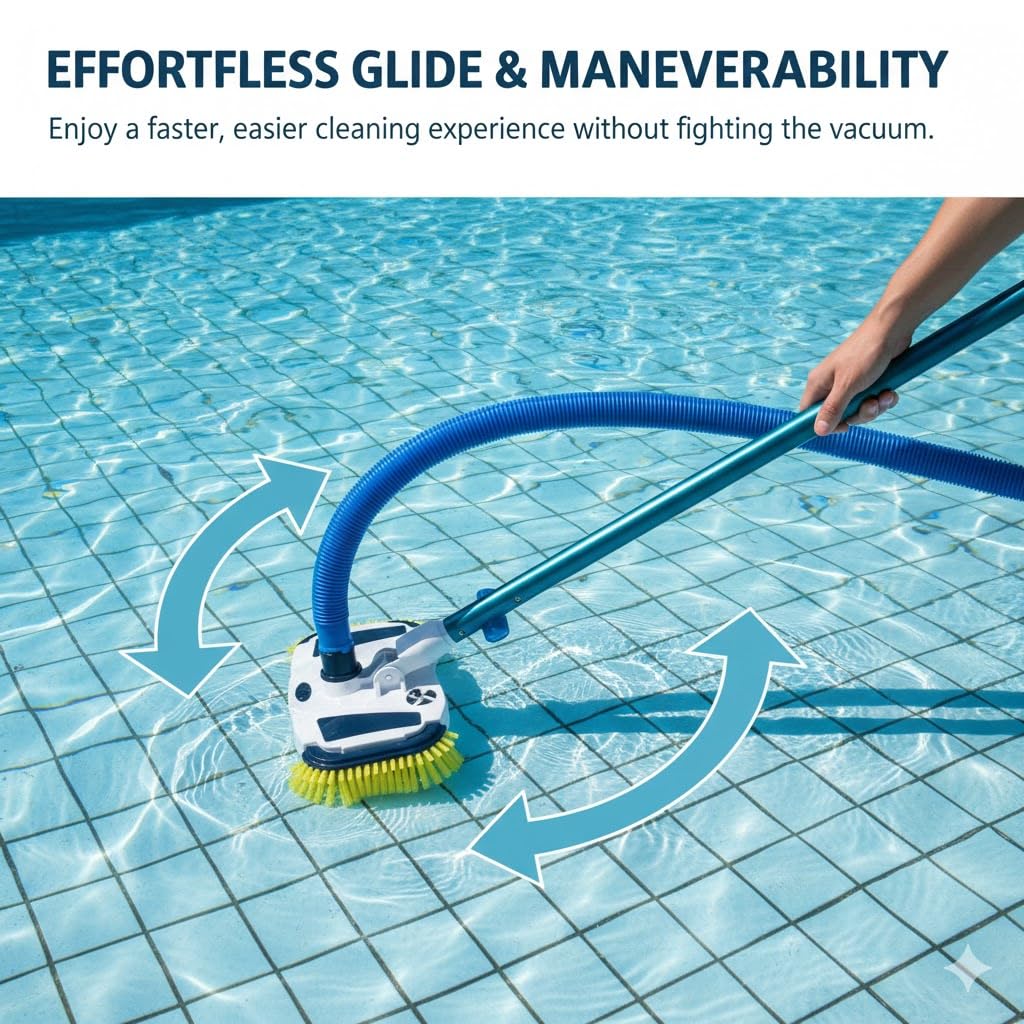 ProMotus Weighted Pool Vacuum Head, Vinyl-Safe No Wheels Manual Cleaner with Air Relief Valves，Multi-Directional Brushes for Above Ground & Inground Pools, Universal Fit for 1-1/4" & 1-1/2" Hoses