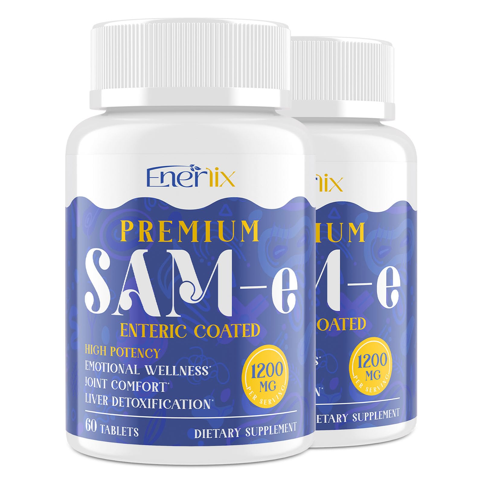 1200 MG SAM e Supplement for Brain, Mood, Joint, and Liver, High Absorption SAM-e (S-Adenosyl-L-Methionine) with CoQ10, 5-HTP, Enteric Coated 120 Tablets, Vegan