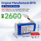 Replacement Battery for ILIFE A4s, A4s pro, A6, A7, A8, A9 Vacuum Cleaner, 2600mAh, 14.4v/14.8v; (OEM: BYD. Attention The Side Hook Connector); NOT fit for iLife V3, V3s, V3s Pro, V5, V5s, V5s Pro, V8