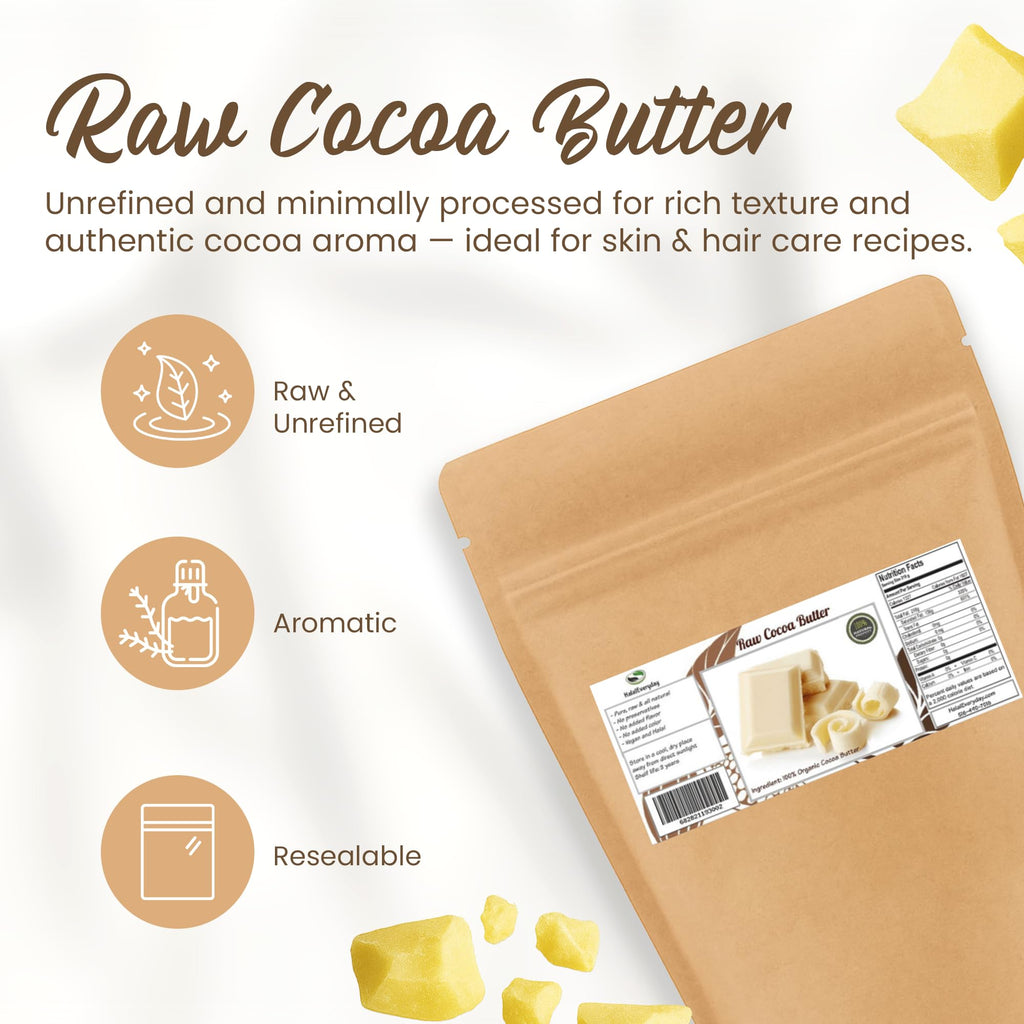 2 Lb Cocoa Butter: Pure, Raw, Unprocessed. Incredible Quality and Scent. Use for Lotion, Cream, Lip Balm, Oil, Stick, or Body Butter. NON-GMO By SaaQin®