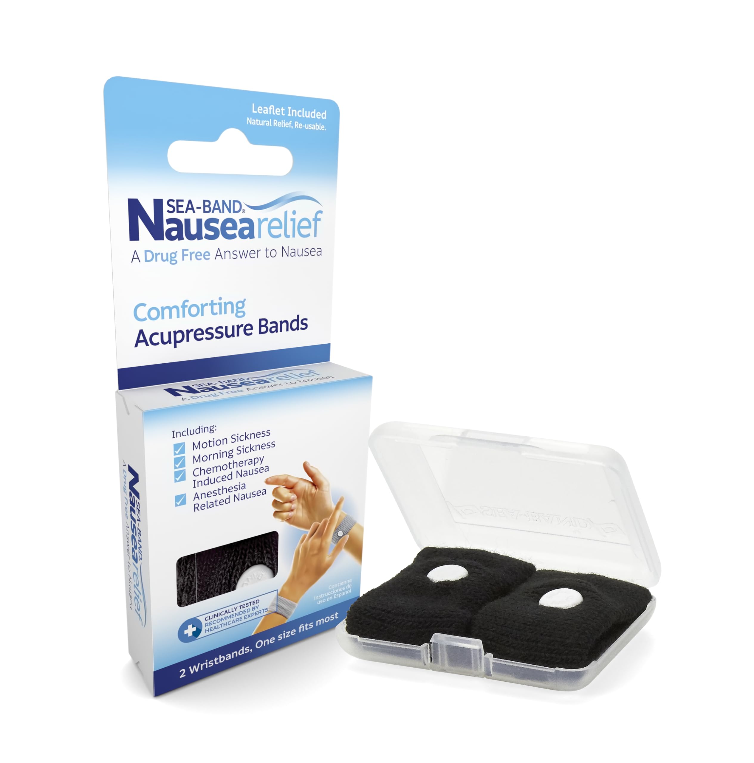 Sea-Band Anti-Nausea Acupressure Wristband for Motion & Morning Sickness, 1 Pair, Black