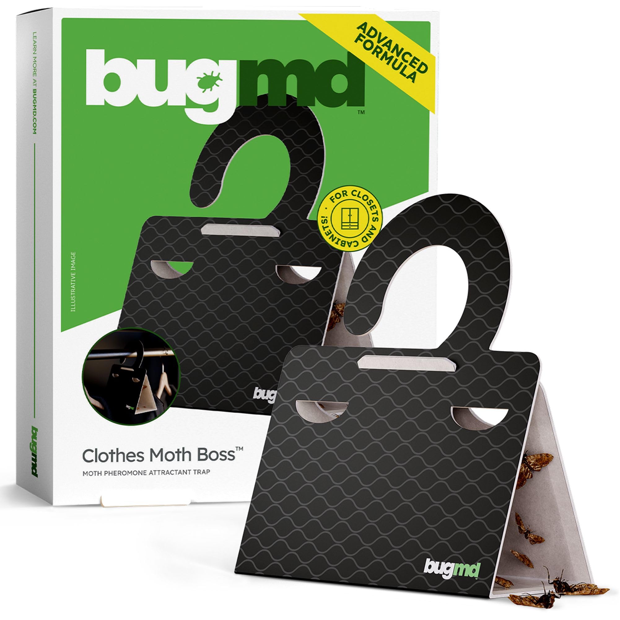 BugMD Clothes Moth Boss Traps (6 Count, Black) - Sticky Glue Bug Repellent Pheromone Attractor for Closets Wardrobes Cabinet Drawers, Moth Balls for Closet, Moth Traps with No Harsh Chemicals
