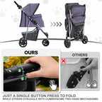 MoNiBloom 3 Wheels Pet Dog Cat Stroller for Small Medium Dogs Cats, Lightweight Foldable Jogger Stroller w/Storage Basket and Cup Holder, Plaid