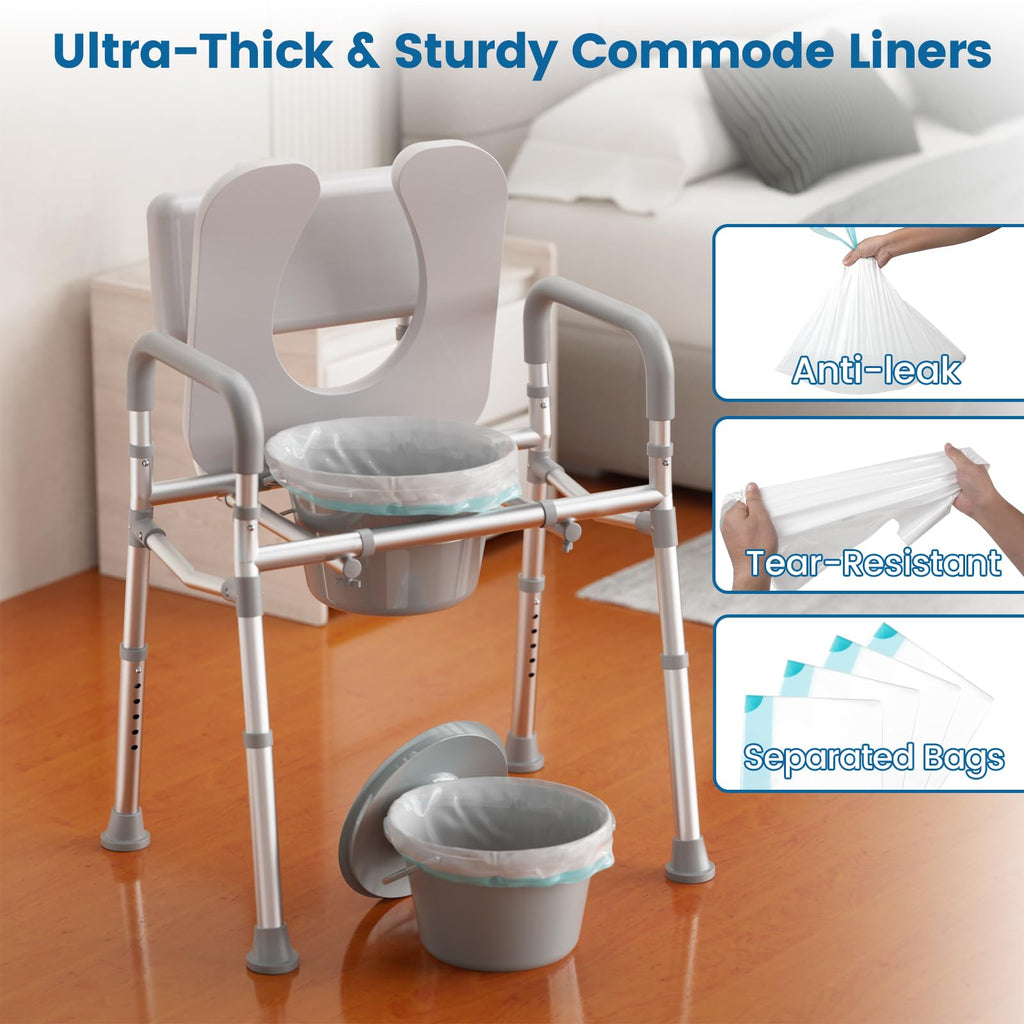 HOMLAND Commode Liners with Absorbent Pads, 100 Disposable Commode Bags and 100 Commode Pads, Leak-Proof Portable Toilet Bags Universal Fit for Potty Chair Bucket, Bedpan & Camping Toilet