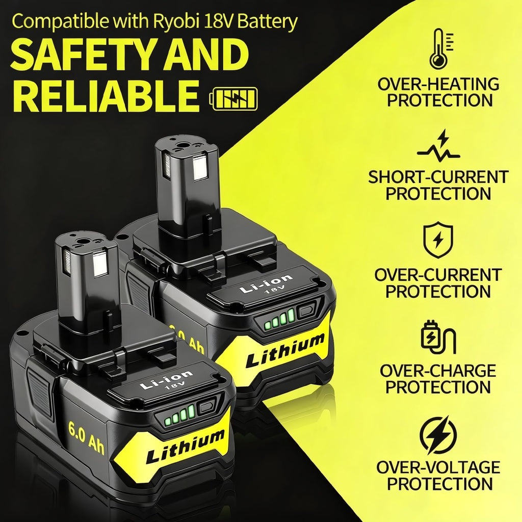 Ultraxxis 2 Packs High Capacity Replacement for Ryobi 18v Battery P108 P104 P105 P102 P103 P122 P109 Li-ION Compatible with Ryobi 18V ONE+ System Cordless Power Tools and Charger
