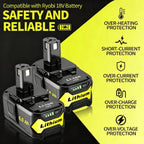Ultraxxis 2 Packs High Capacity Replacement for Ryobi 18v Battery P108 P104 P105 P102 P103 P122 P109 Li-ION Compatible with Ryobi 18V ONE+ System Cordless Power Tools and Charger