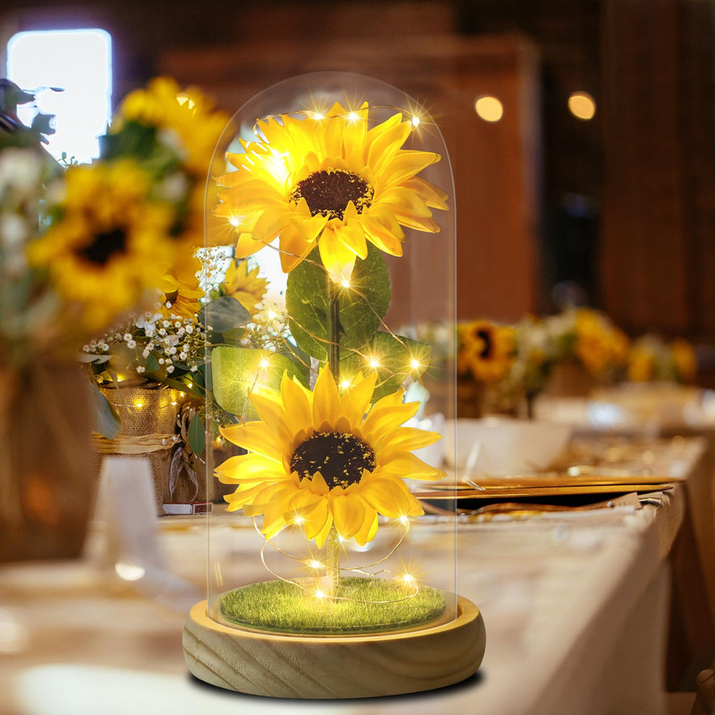 Touloube Sunflower Gifts for Women, Enchanted LED Sunflower Lamp, Unique Artificial Flowers in Glass Dome, Present for Christmas,Birthday, Anniversary, Wedding,Mother's Day for Wife Mom Grandma