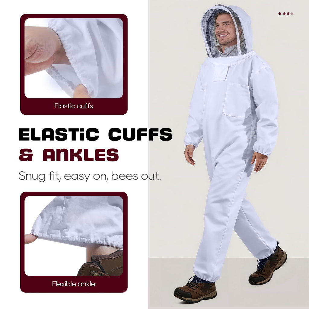 LONGADS Bee Suit for Men, Full Body Beekeeper Suit with Gloves and Veil XL