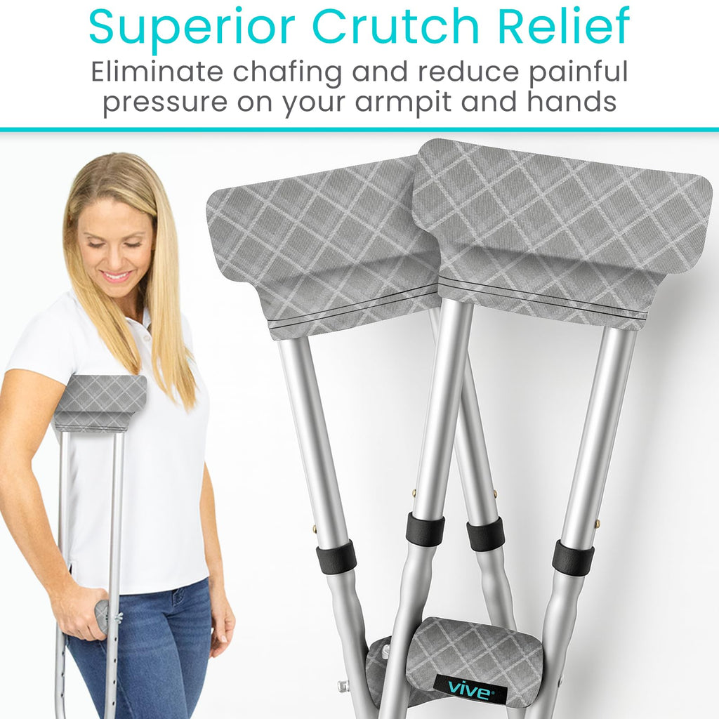 Vive Crutch Pads & Hand Grips - Padding for Walking Arm Crutches - Universal Underarm Padded Forearm Handle Pillow Covers for Hand Grips - Soft Foam Armpit Accessories for Adults, Kids (Plaid)