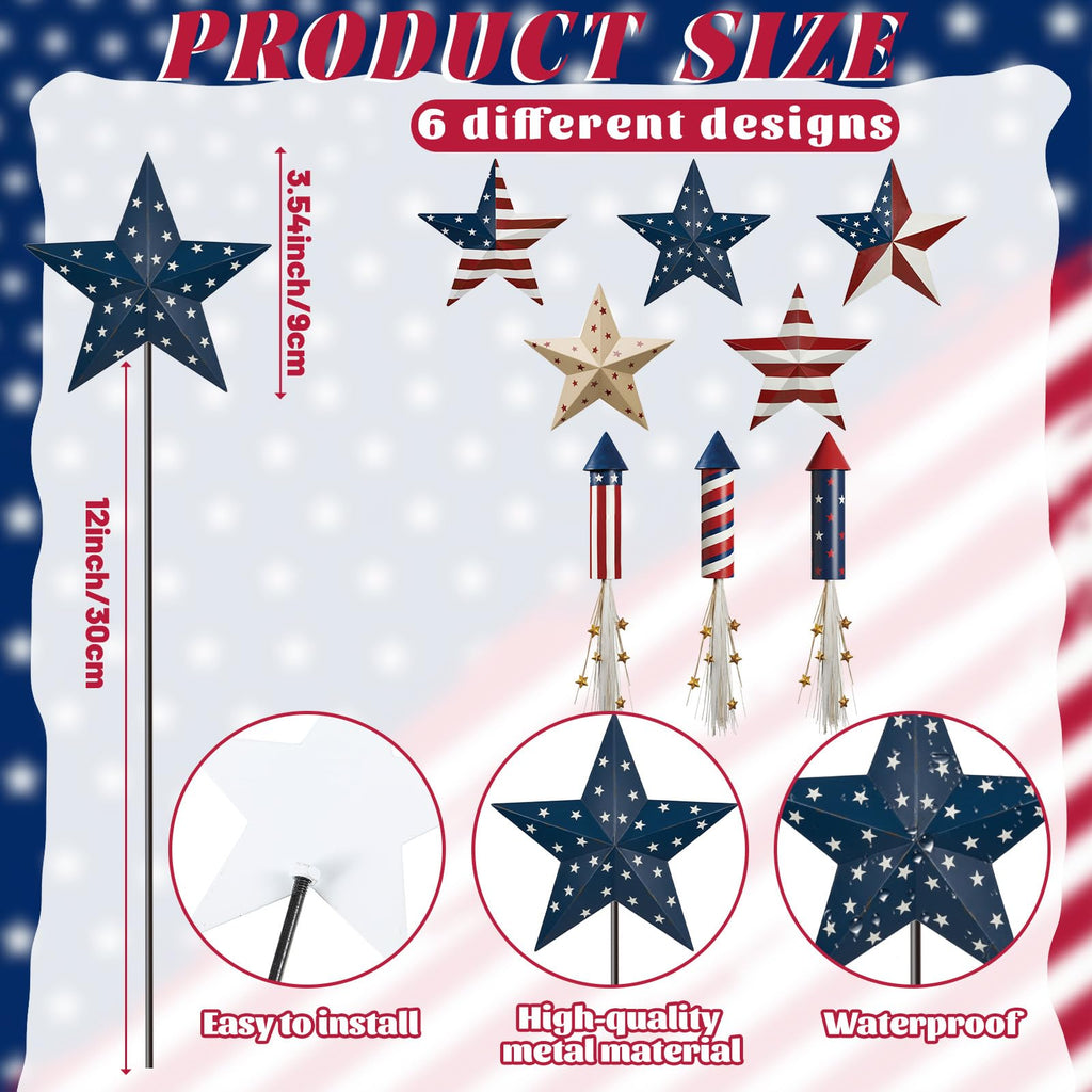 Shimeyao 8 Pcs Metal 4th of July American Garden Stakes Patriotic Metal Garden Signs 12 Inch Barn Star Independence Day Yard Signs Outdoor Decor for Home Lawn Porch Holiday Front Backyard