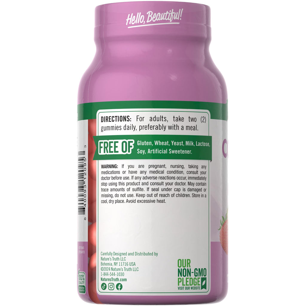 Nature's Truth Collagen Peptide Gummies for Women | 120 Count | Type 1 and 3 | Strawberry Flavor | Non-GMO & Gluten Free Supplement