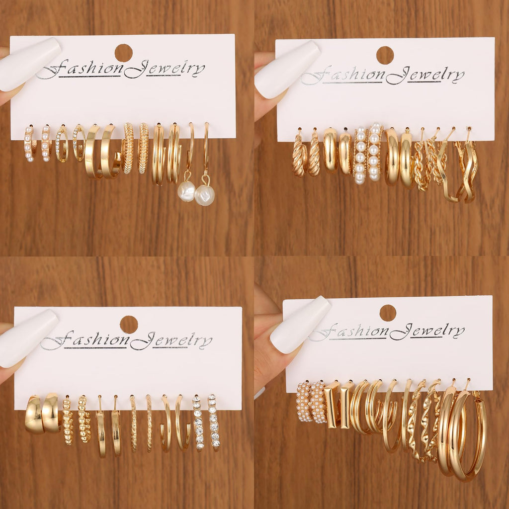 42 Pairs Gold Hoop Earrings Set for Women, Multiple Styles