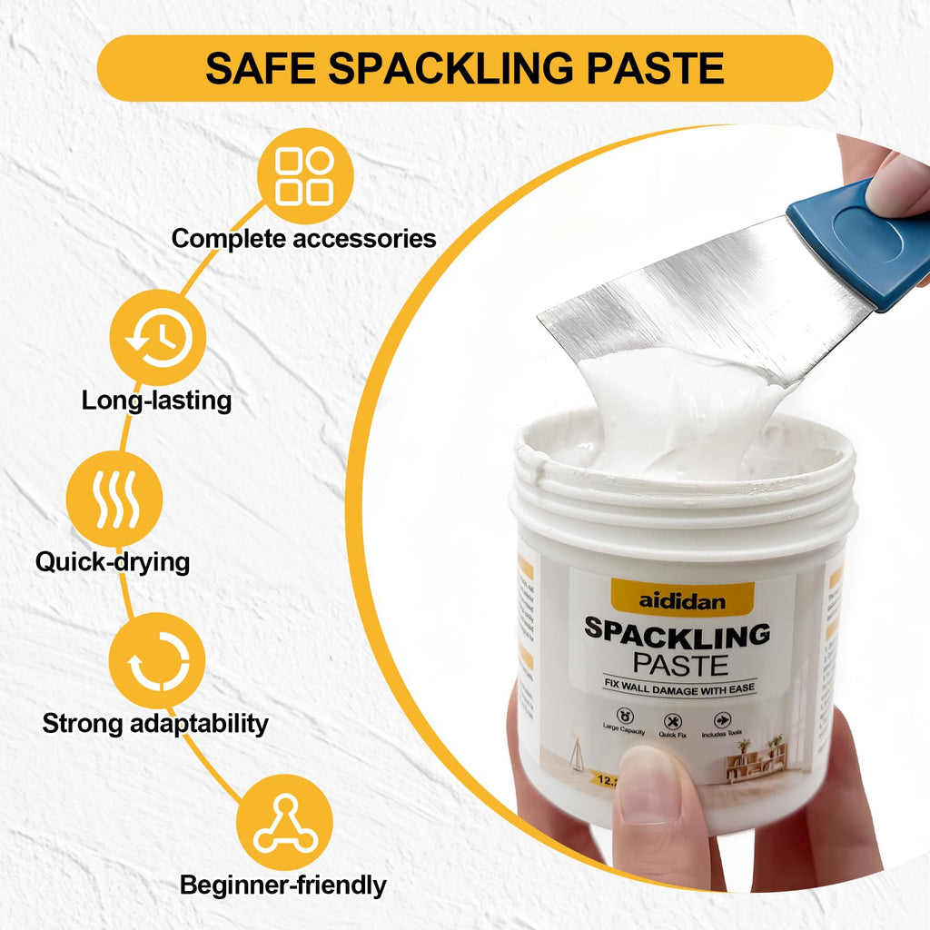 Drywall Repair Kit, 12.2oz Wall Patch Repair Kit, Spackle Wall Repair with Wall Patches/Sanding Sponge/Putty Knife/Scrapers/Gloves, Wall Mending Agent, Wall Surface Hole Fill Quick and Easy Solution