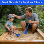 Lanathel 2 Pack Metal Beach Sand Shovels for Kids, 27 Inch Heavy Duty Small Shovels for Digging, Camping, Gardening, Planting, Mini Spade with D-Grip Handle, Blue