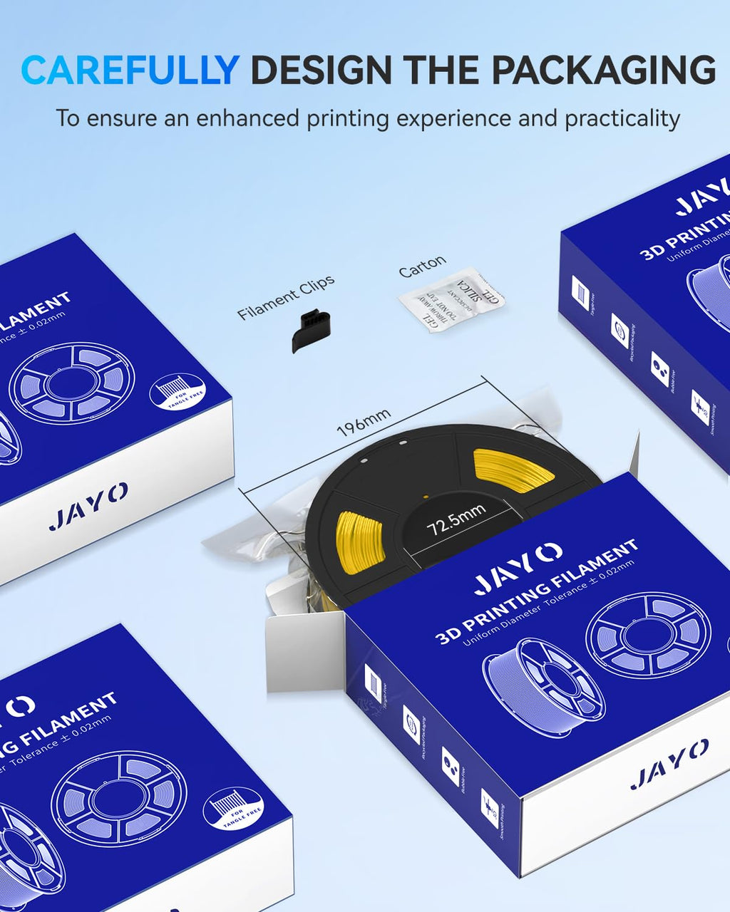 JAYO PLA+ Filament 1.75mm,3D Printer Filament PLA Plus Dimensional Accuracy +/- 0.02 mm, 1.1 Kg Per Spool, Black Pack of 4