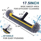 POOLAZA Pool Brush Head with Round Ends, Heavy Duty Pool Brushes for Cleaning Pool Walls, Floors Steps & Corners, 17.5" Pool Brush with Sturdy Aluminum Handle & Durable Nylon Bristles (Yellow)