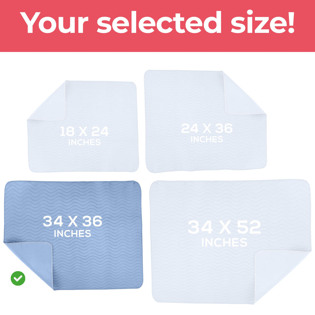Utopia Bedding Washable Underpads 34" x 36" (Pack of 2), Waterproof Reusable Heavy Absorbency Incontinence Bed Pads for Adults, Kids, Elderly and Pets, Bedwetting Pads for Sofa and Couch (Blue)