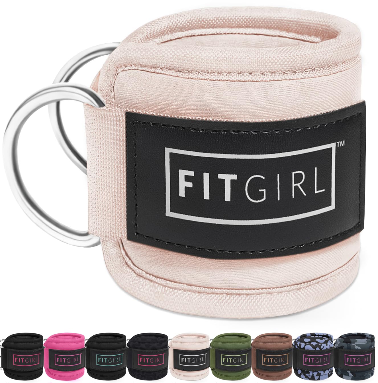 FITGIRL - Ankle Strap (Single) for Cable Machines and Resistance Bands, Work Out Cuff Attachment for Home & Gym, Glute Workouts - Kickbacks, Leg Extensions, Hip Abductors, Women Only (Beige, Single)