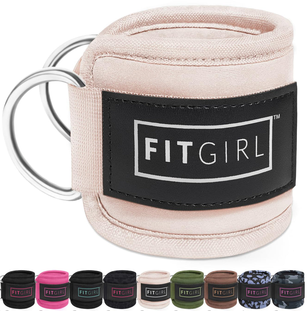 FITGIRL - Ankle Strap (Pair) for Cable Machines and Resistance Bands, Work Out Cuff Attachment for Home & Gym, Glute Workouts - Kickbacks, Leg Extensions, Hip Abductors, Women Only (Beige, Pair)