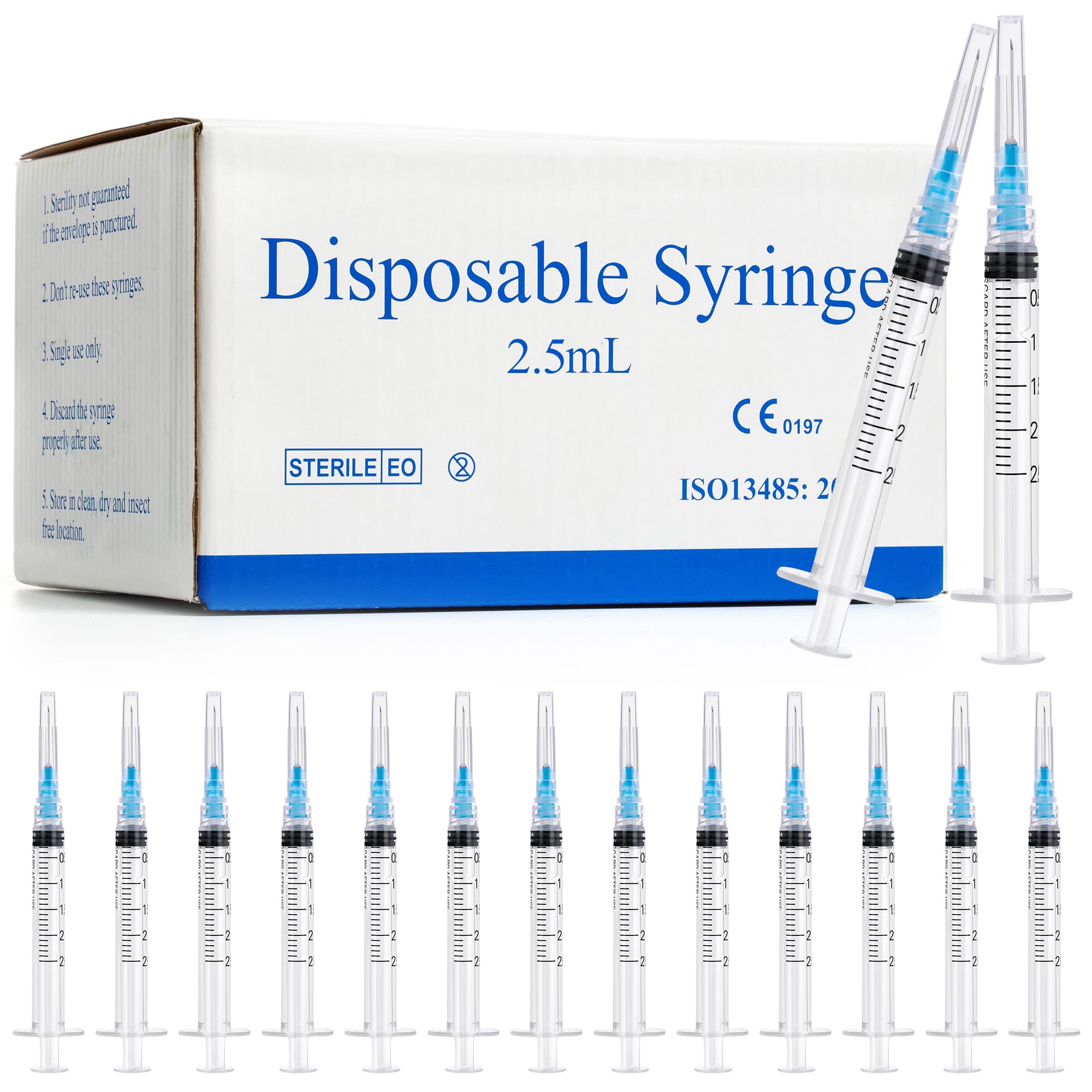Meterbox 100 Pack 2.5ml Syringes with Needle - 23G 1 inch Disposable 2.5cc Luer Lock Syringe for Scientific Lab Use, Sterile Individually Wrapped