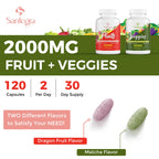 Santegra 2000 MG Fruit and Veggies Supplement, 35+ Fruits and Vegetables for Daily Variety, 100% Whole Food Superfoods, Natural Vitamins for Women & Men, Sugar-Free, Gluten-Free, Vegan, 120 Tablets
