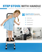 Sangohe Step Stool with Handle for Elderly, Aluminum Step Stools for Adults, Step Stool for Bed, Step Stool with Adjustable Handle and Legs, 275LBS Weight Capacity, 503A