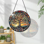Tree of Life Suncatcher Indoor/Outdoor Stained Glass Window Hanging - Handmade Stained Glass Suncatchers for Windows Hanging - Decoration for Home Garden Christmas Party Wedding Housewarming Gifts