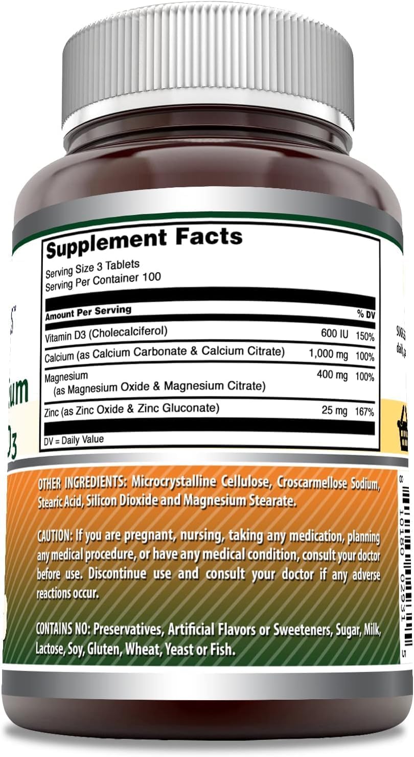Amazing Formulas Calcium Magnesium Zinc with Vitamin D3 Supplement | Non-GMO | Gluten Free | Made in USA (2 Pack)