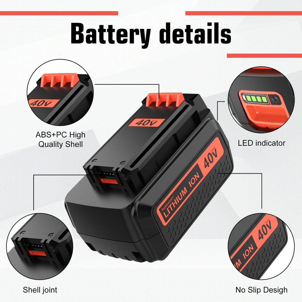 2Pack 40V 3.6Ah Replacement Battery and Charger for Black and Decker 40V Battery Lithium LBX2040 LBXR36 LBXR2036 LST540 LCS1240 LBX1540 Compatible with Black Decker 40V String Trimmer Tool(3Pack)