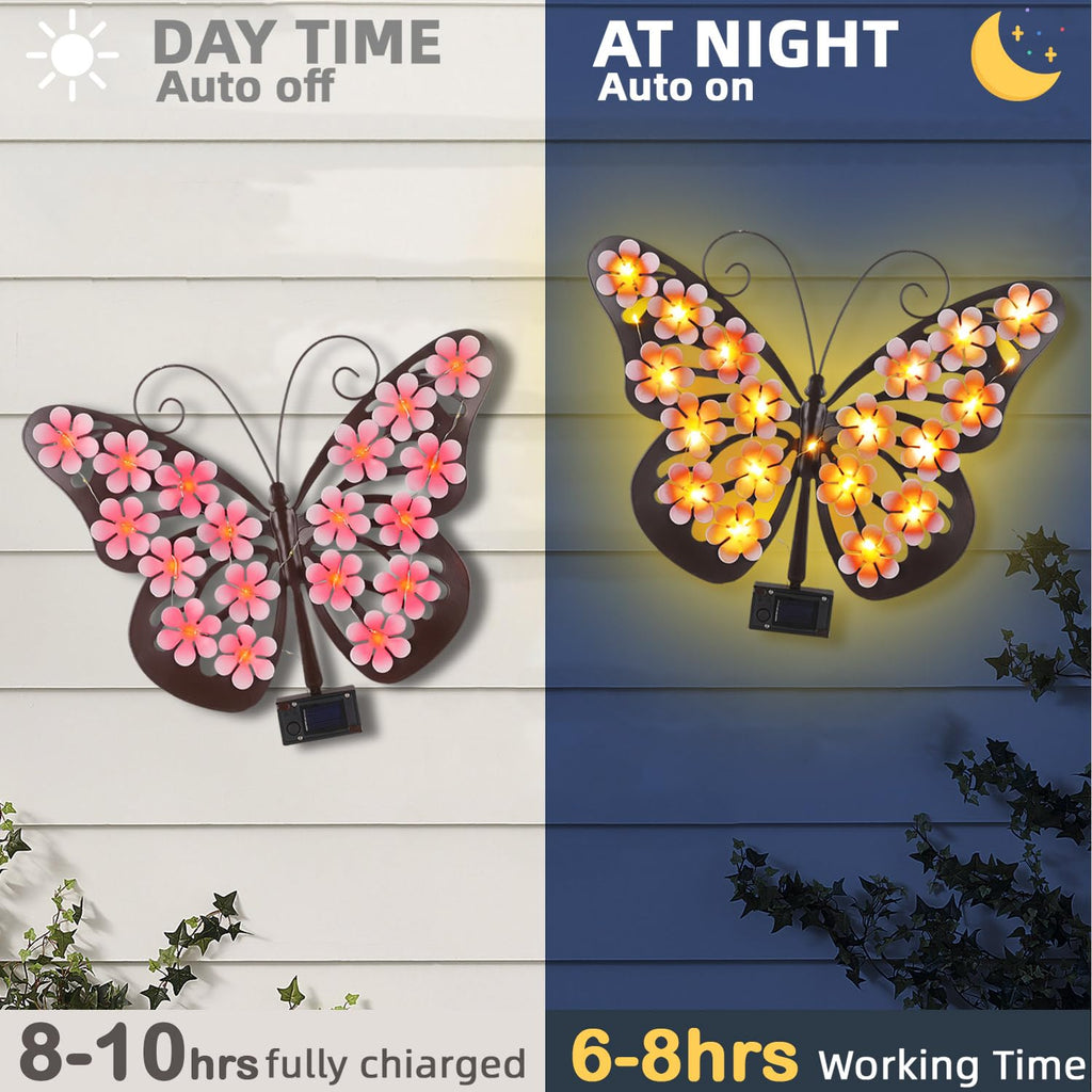 Solar Butterfly Lights Outdoor Metal Wall Decor with 30 Led Decorative