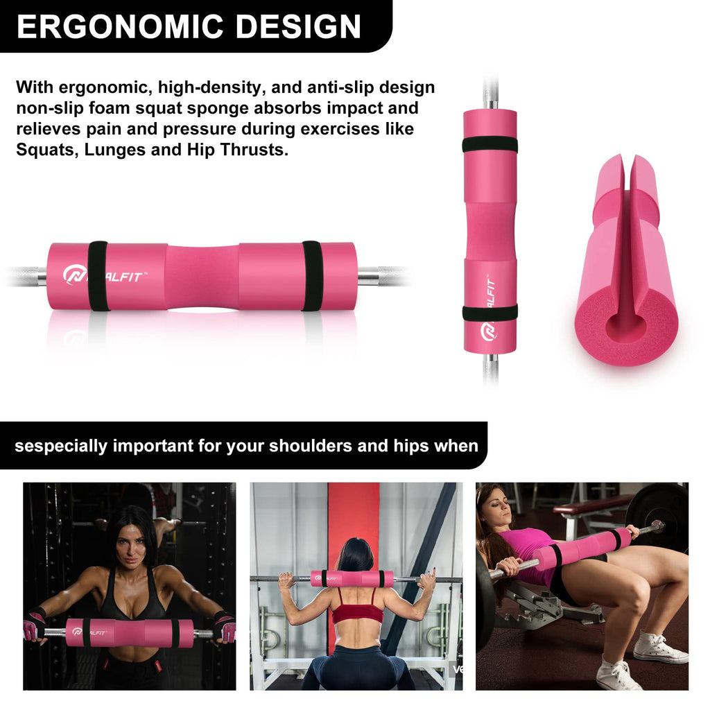NEALFIT Barbell Pad Squat Pad for Squats���Squat Bar Pad���Great for Weightlifting,Lunges and Hip Thrusts���Foam Sponge Pad���Fit Standard and Olympic Bars Perfectly (Pink)