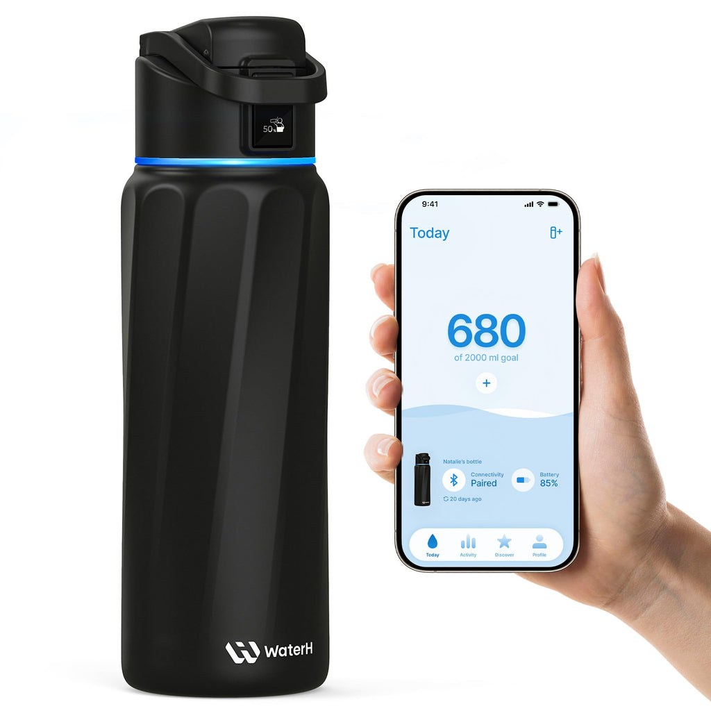 WaterH BOOST Smart Water Bottle Tracker with Reminder, Black, 32oz
