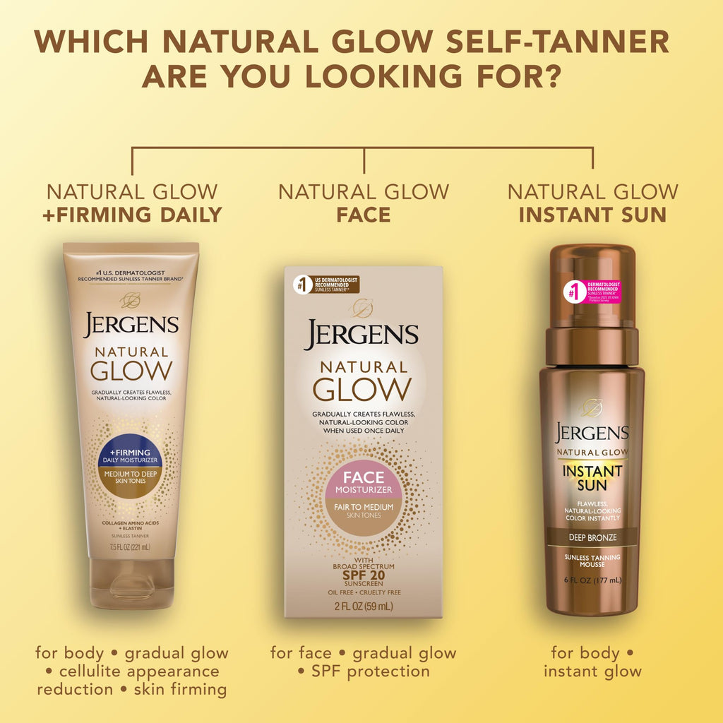 Jergens Natural Glow +Firming Self Tanner Body Lotion, Medium to Deep Skin Tone, Sunless Tanning Moisturizer with Collagen and Elastin, Helps to Visibly Reduce Cellulite, 7.5 Oz, Pack of 2
