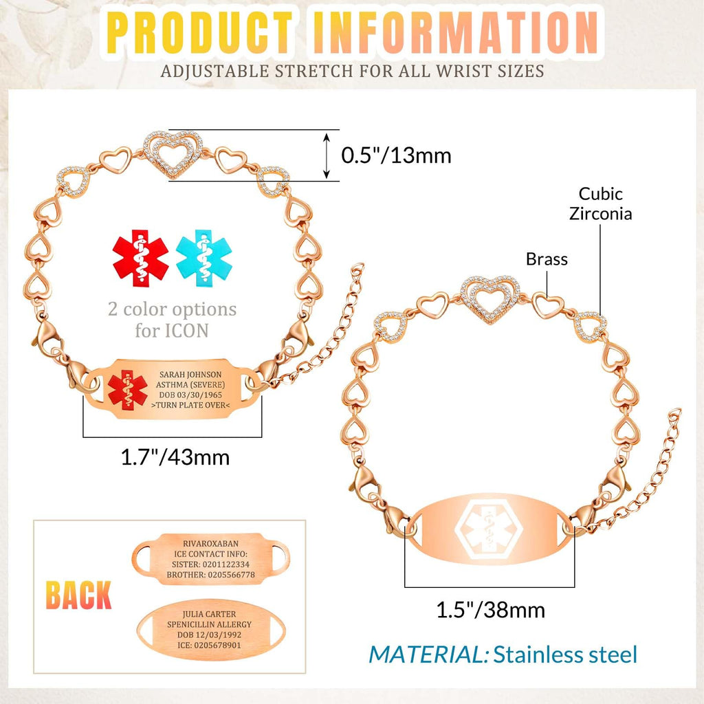 MOTICIUS Personalized Medical Alert Bracelets for Women Custom Medical Bracelets Personalized Medic ID Bracelet Stainless Steel Engraved Emergency Bracelet ID Wristband (Style 1)