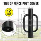Fumingpal T Post Driver - 12LB Fence Post Driver Heavy Duty Hand Post Pounder with Handle Black Steel Rammer for U Fence Post Wooden Post Hole Diggers,Black