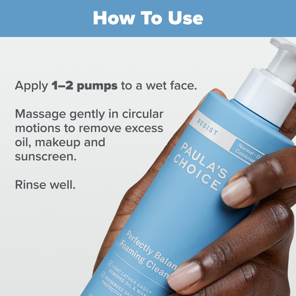 Paula's Choice RESIST Perfectly Balanced Foaming Facial Cleanser, Face Cleanser with Hyaluronic Acid & Aloe, Anti-Aging Face Wash, Large Pores & Oily Skin, Fragrance-Free, 6.4 Fl Oz