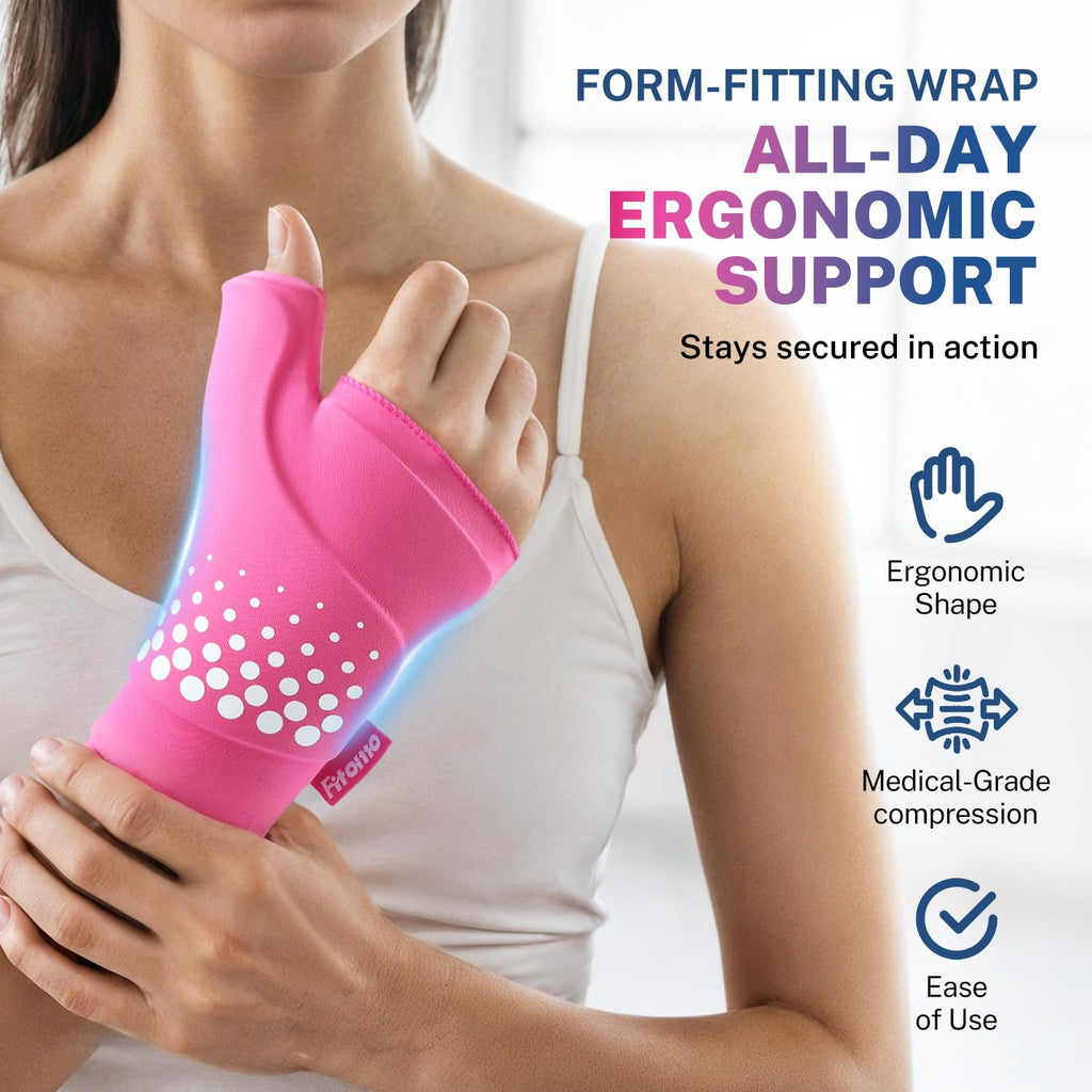 Thumb & Wrist Ice Pack Wrap, Thickened Ice Gel Pad, Ergonomic Fit, Long Lasting Cold & Warm for Carpal Tunnel Relief, Arthritis, Computer Overuse Injuries, Post-Surgery, Post-Workout, Pink, Size L/XL