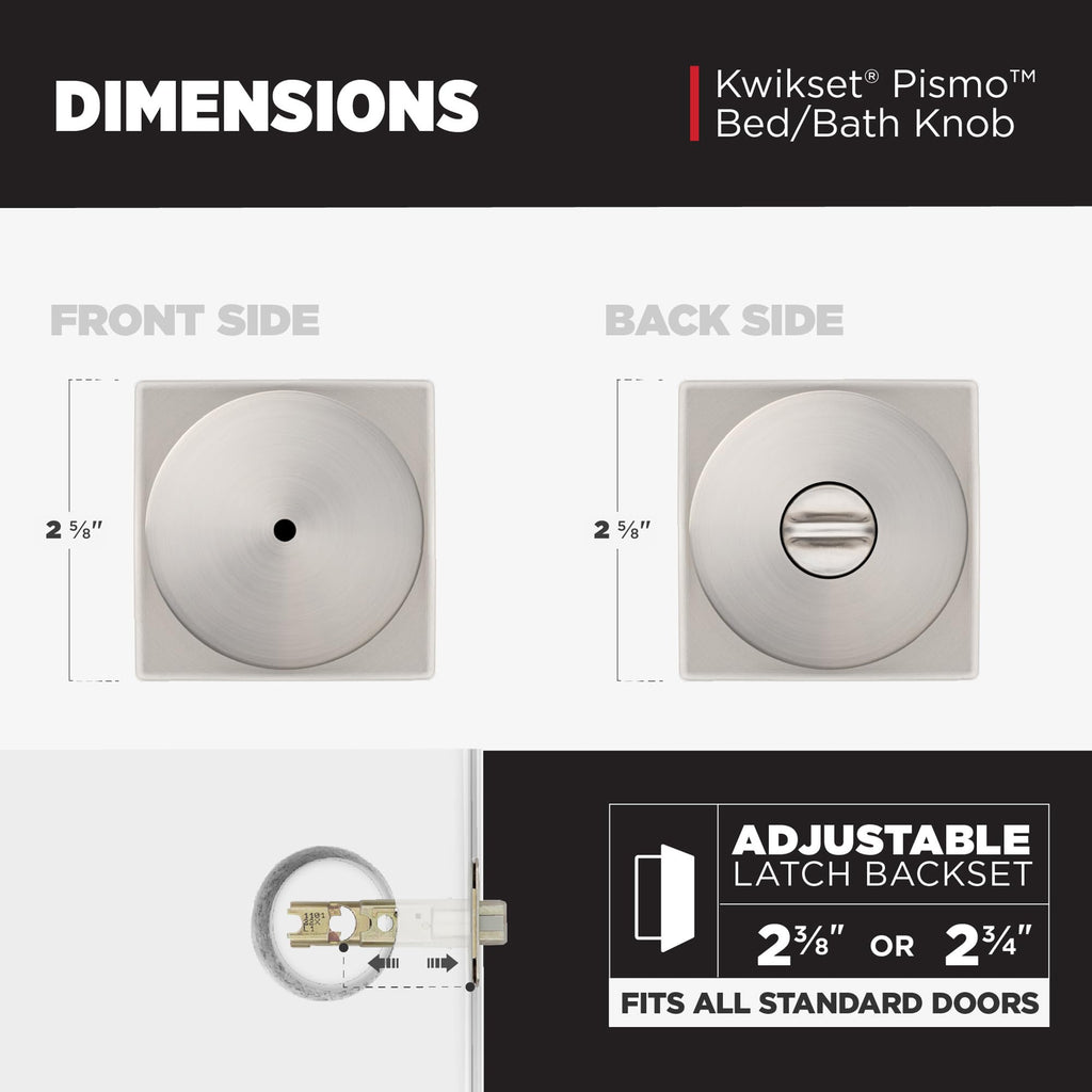 Kwikset Pismo Interior Privacy Door Knob with Lock, Door Handle For Bathroom and Bedroom, Satin Nickel Keyless Turn Lock Doorknob, with Microban Protection