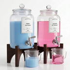 Glass Laundry Detergent Dispenser, 108oz (2 Pack) with Stainless Steel Faucet & Solid Wood Stand - Liquid Soap & Fabric Softener Container for Laundry Room Organization & Storage