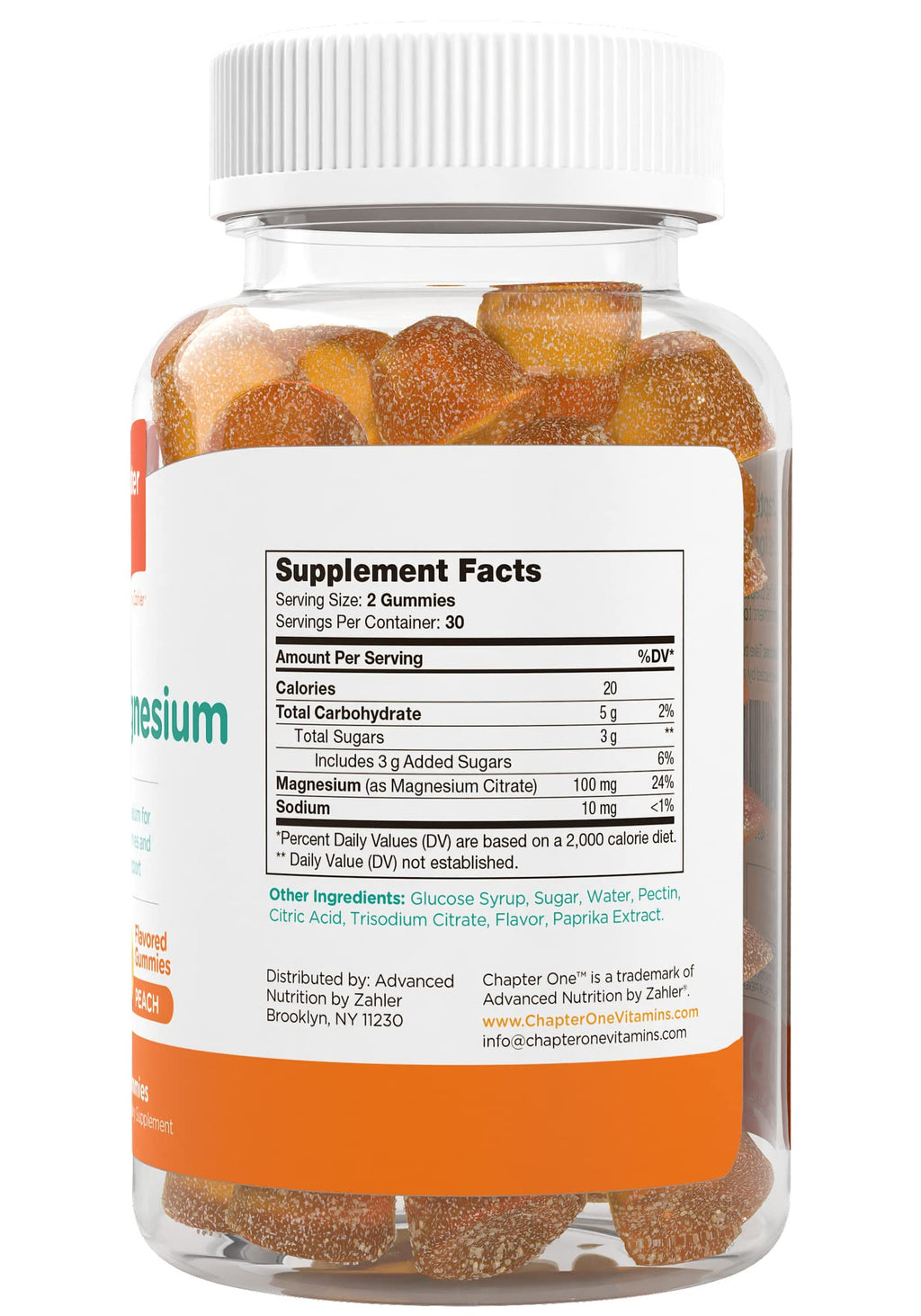 Chapter One Magnesium Gummies, Great Tasting Magnesium for Kids, Calm Kids Magnesium, Magnesium Gummies for Women and Men, Certified Kosher (Peach)