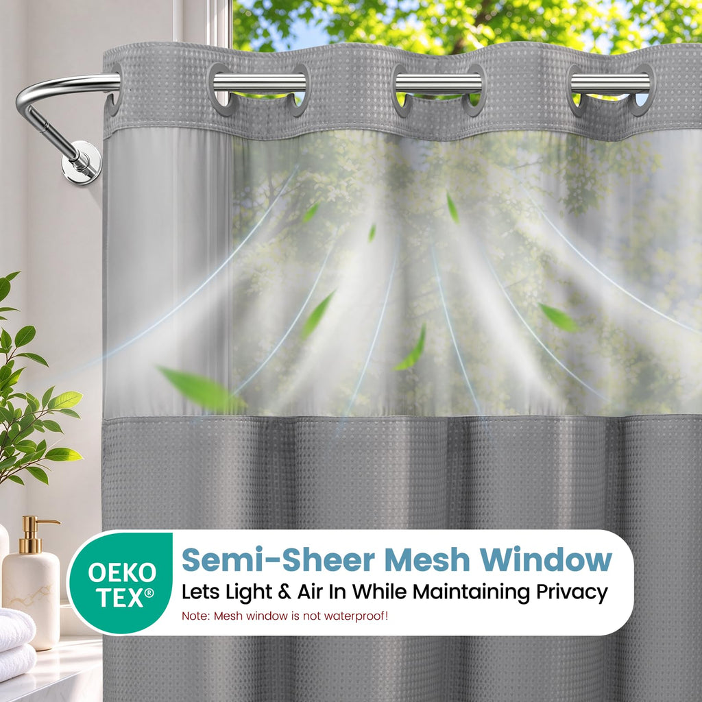 Ringless Waffle Shower Curtain with Snap in Liner Set,  71x74, Grey