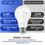 A19 Neutral White 4000K LED Light Bulbs, 60 Watt Equivalent, Non-Dimmable