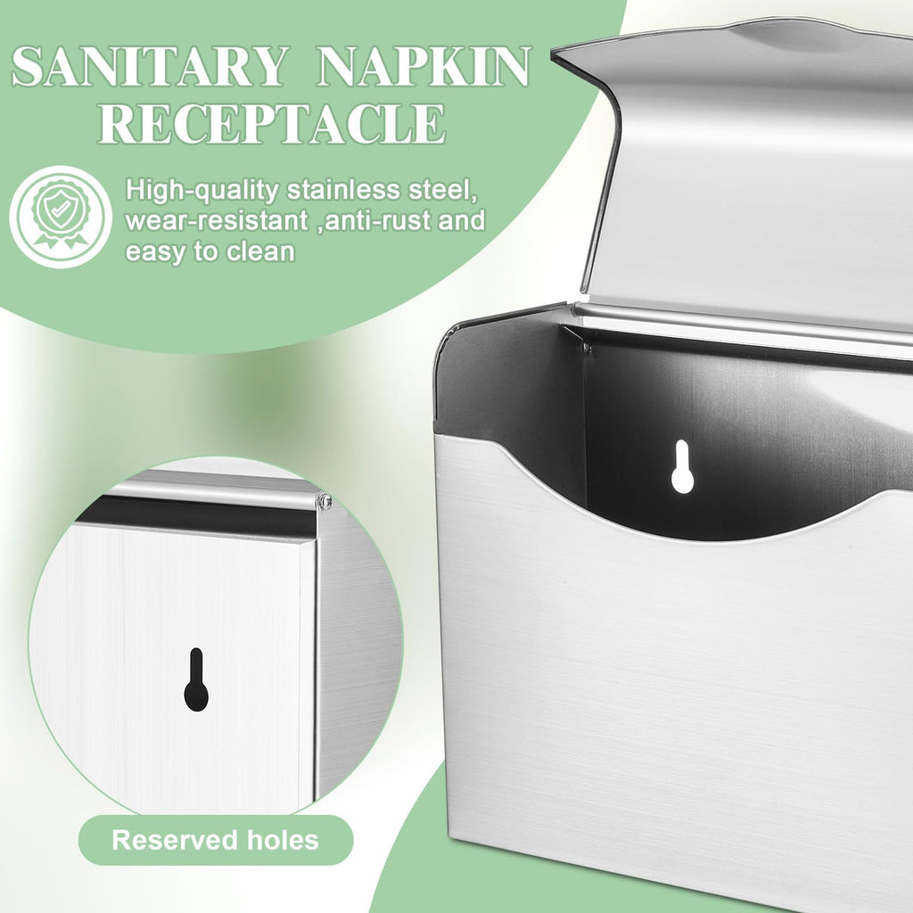 Tioncy 4 Pcs Sanitary Napkin Disposal Receptacle Wall Mount, Silvery White