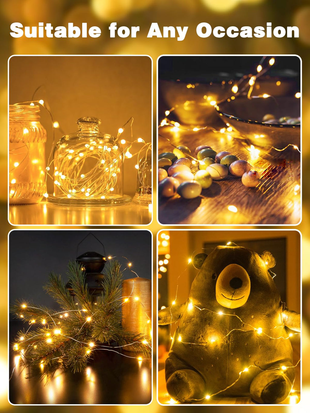 3 PK 78FT 240LED Fairy Lights Battery Operated with Timer Remote Warm White